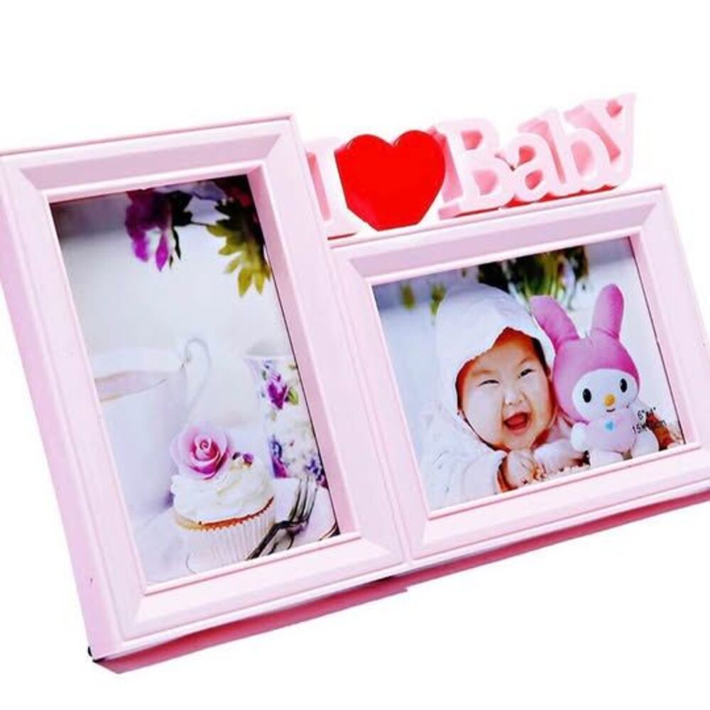 Premium Plastic Double 4’ x 6’ inch Photo Frame,"I Love Baby"